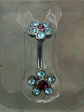 Cato Floral Gem Belly Ring - Aqua & Magenta for your naval